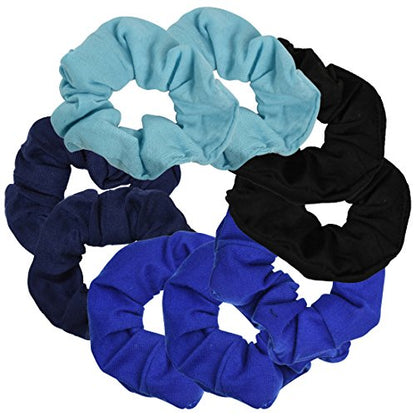 9 Pack Scrunchies Hair Ties (Black Blue) - color: Black Blue