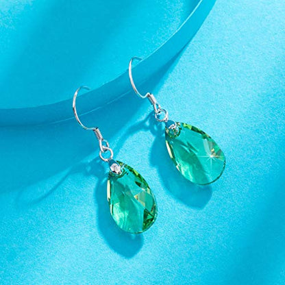 Austrian Crystal Teardrop Drop Earrings for Women, French Hook | 925 Sterling Silver Hook, Crystal Dangle Earrings, Sparkly Teardrop Stone, Lightweight Feel, Day-To-Evening Wear - color: Green