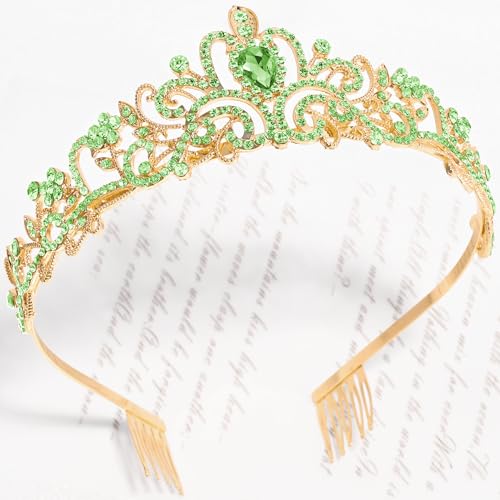 TAROSE Tiaras for Women, Birthday Crown and Sash for Girls | Birthday Sash Sunglasses Outfit, Birthday Gift for Women Girls, Goddess Crown Bride/Halloween/Prom/Party/Costume - color: 1 J. Gold+green