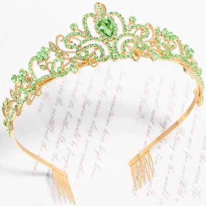 TAROSE Tiaras for Women, Birthday Crown and Sash for Girls | Birthday Sash Sunglasses Outfit, Birthday Gift for Women Girls, Goddess Crown Bride/Halloween/Prom/Party/Costume - color: 1 J. Gold+green