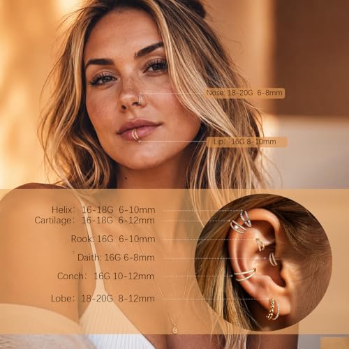 AROWRO Conch Piercing Jewelry Nose Rings Hoops Septum Cartilage Helix Rook | Surgical Steel Gold Silver Cartilage Earrings for Women Tragus Helix Piercing Jewelry 16G 18G 20G With Cubic Zirconia Opal - color: Gold-D1 Clear CZ, size: 20G(0.8mm)-8mm
