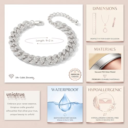 Width-12mm Chunky Cuban Link Ankle Bracelets for Women Waterproof, 18K Gold/Silver Plated Anklets Cubic Zirconia Adjustable Thick Chain Trendy Beach Summer Fashion Jewelry Gift - style: Style 2-Silver