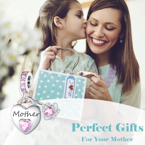 Family Charms for Charms Bracelet: 925 Sterling Silver Heart Dangle Charms for Bracelets and Necklaces, Birthday Mother's Day Christmas Jewelry Gifts For Women. - color: Mother