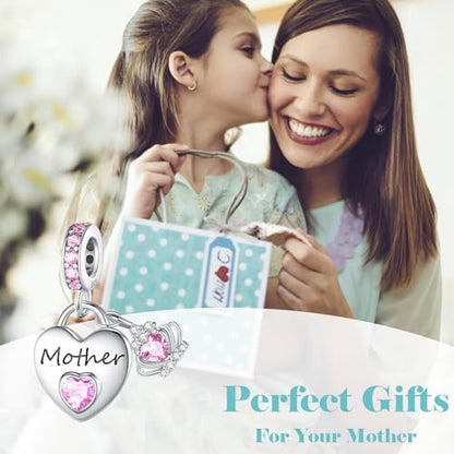 Family Charms for Charms Bracelet: 925 Sterling Silver Heart Dangle Charms for Bracelets and Necklaces, Birthday Mother's Day Christmas Jewelry Gifts For Women. - color: Mother