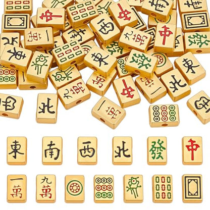 NBEADS 52 Pcs 13 Styles Bulk Mahjong Beads, 8.5x6mm Rectangle Large Hole Mahjong Beads Alloy Enamel Bead Set Loose Spacer Bead for Bracelets Necklace Earring Jewelry Making, Hole: 1.6mm