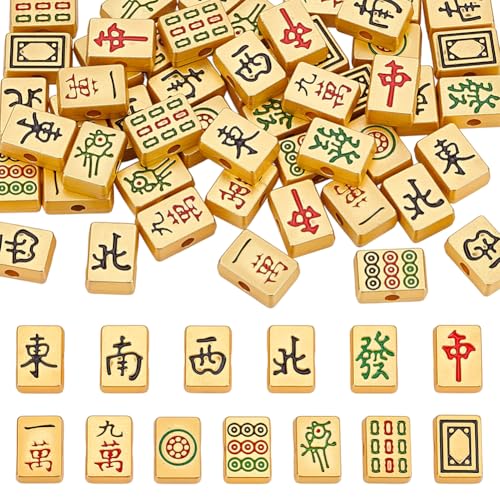NBEADS 52 Pcs 13 Styles Bulk Mahjong Beads, 8.5x6mm Rectangle Large Hole Mahjong Beads Alloy Enamel Bead Set Loose Spacer Bead for Bracelets Necklace Earring Jewelry Making, Hole: 1.6mm