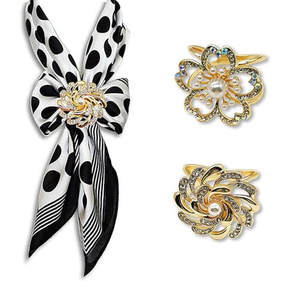 3pcs Elegant Rhinestone Daisy FLowers Scarf ring Buckle for Lady Heart Crystal Rhinestone Scarves Clip Buckle for women - color: Scarf clip K-2PCS