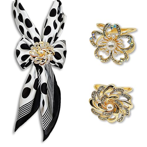 3pcs Elegant Rhinestone Daisy FLowers Scarf ring Buckle for Lady Heart Crystal Rhinestone Scarves Clip Buckle for women - color: Scarf clip K-2PCS