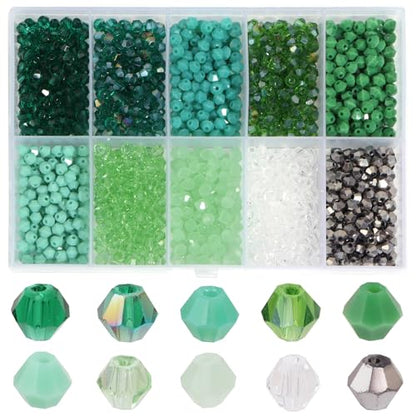 1200Pcs 4mm 10 Colors Faceted Crystal Glass Bicone Beads Loose Bead for DIY Bracelet Necklace Earring Keychain Jewelry Making,Green - color: Green