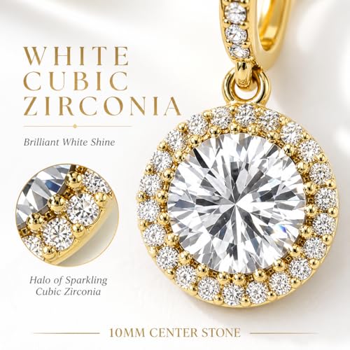 14K Gold Plated Hoop Dangle Earrings for Women, Hypoallergenic Colorful Cubic Zirconia Drop Earrings, Lightweight Huggie Earrings for Women - color: Gold/White