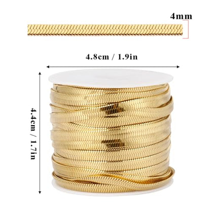 33FT 4mm Stainless Steel Gold Snake Chains Roll Bulk for Jewelry Making | 18K Gold PVD Plated 304 Stainless Steel Flat Snake Chains Roll Spool for DIY Craft - color: 4.0mm Gold Flat Snake Chains