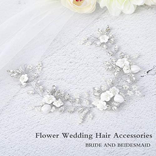 Bride Flower Wedding Hair Vine Pearls Bridal Hair Piece Crystal Hair Accessories for Women