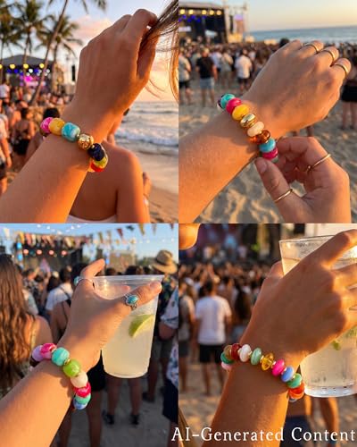 4 Pcs Chunky Beaded Bracelets for Women | Adjustable Colorful Resin Beads Bracelets Stretch Beaded Bracelet Boho Summer Beach Vacation Jewelry Gift - color: Color 4