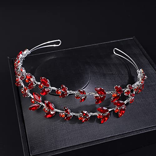 JWICOS Crystal Wedding Headband Tiara Bridal Rhinestone Headpiece Wedding Hair Accessories Tiara for Women and Brides (Red Silver) - color: Red Silver