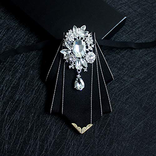 Crystal Bow tie Brooches Collar Pin Jewelry ribbon Fabric Bowknot Pre Tied Neck Tie For men Women wedding bridegroom - color: Black