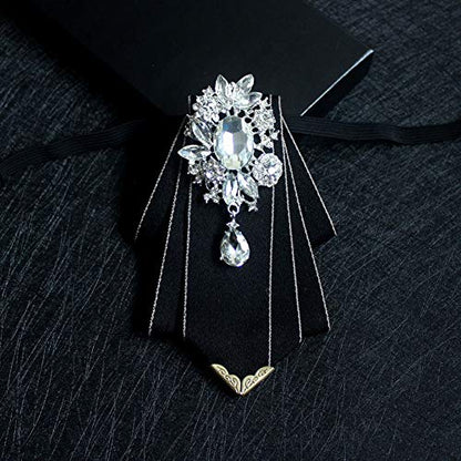 Crystal Bow tie Brooches Collar Pin Jewelry ribbon Fabric Bowknot Pre Tied Neck Tie For men Women wedding bridegroom - color: Black