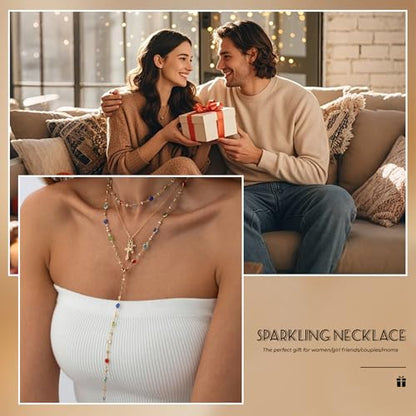 Layered Cross Necklace Set for Women, Layered Choker Necklaces Trendy Jewelry, Colorful Enamel Beaded Y-Shaped Lariat Necklace, Boho Multilayer Cross Necklace for Party and Daily Wear - color: Gold-13