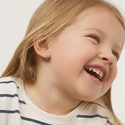 In Season Jewelry CZ Girls Hoop Earrings for Kids - 925 Sterling Silver Little Girl Hoop Earrings - Hypoallergenic & Comfortable with Secure Latch Closure - style: Purple CZ