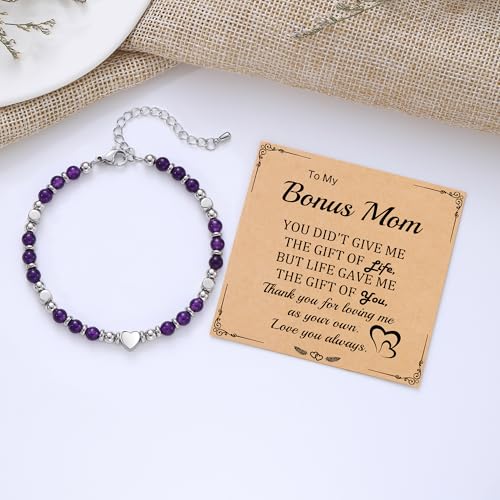 Best Friend Bracelet Gifts for Women Sister Bestie, Christmas Gift for Teens Mom Daughter Granddaughter Birthday Gift for Her Stocking Stuffers - color: Amethyst-Bonus Mom