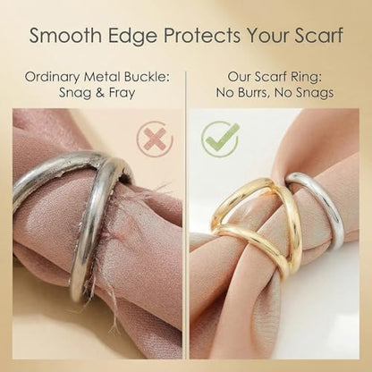 2PCS(Golden + Silver) Women Lady Girls Three Ring Fashion Scarf Ring Buckle Modern Simple Triple Slide Jewelry Silk Scarf Clasp Clips Clothing Wrap Holder
