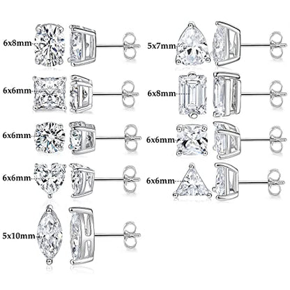 MDFUN 9 Pairs 18K Gold Plated Stud Earrings Set for Women, Cubic Zirconia Earrings Studs, CZ Diamond Jewelry Hypoallergenic, Round Square Teardrop Eye Heart Cut, Size 6-11mm - color: White