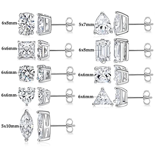 MDFUN 9 Pairs 18K Gold Plated Stud Earrings Set for Women, Cubic Zirconia Earrings Studs, CZ Diamond Jewelry Hypoallergenic, Round Square Teardrop Eye Heart Cut, Size 6-11mm - color: White