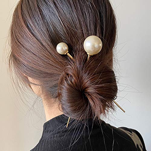Hairpin Faux Pearl Hair Stick Fork Pin Retro Metal Chopstick Hairpin Bun Holder