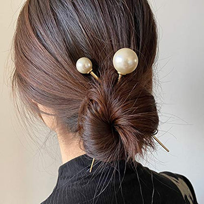 Hairpin Faux Pearl Hair Stick Fork Pin Retro Metal Chopstick Hairpin Bun Holder