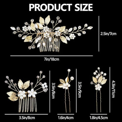 4 Pcs Bridal Gold Leaf Hair Pins, Wedding Hair Comb Accessories with Rhinestone Pearl Bridal Headpiece Jewelry for Brides Bridesmaids Women Girls Updo (Gold Leaf) - color: Gold-Leaf
