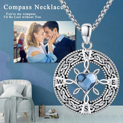 Compass Necklace Sterling Silver Nautical Graduation Gift | 925 Sterling Silver compass pendant with meaningful nautical design, jewelry for women, graduation and travel gift - color: Silver-1