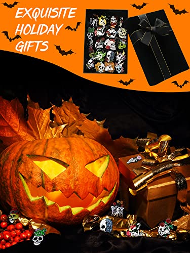 BBTO 20 Pieces Enamel Pins Skull Spooky Skeleton Enamel Pins Set Black Decorative Cartoon Goth Skull Horror Dark Brooch Cute Lapel Buttons for Jacket Backpack Hat Halloween - style: Lively