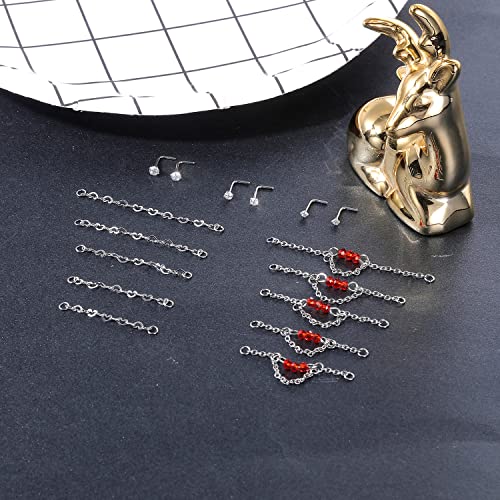 PunkTracker 20G Nose Rings 2mm 2.5mm 3mm CZ Nose Studs | with Chains Surgical Steel Nose Piercing Jewelry Nose Ring Studs - style: Silver, Nose Screw, B