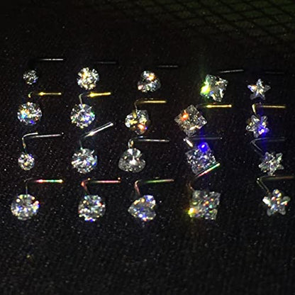 Nose Rings & Studs - 18g, 20g, 22g 14K Gold Bone Nose Studs for Women in Titanium Steel - color: 18g 5pcs Gold L Shaped 316L Surgical Steel