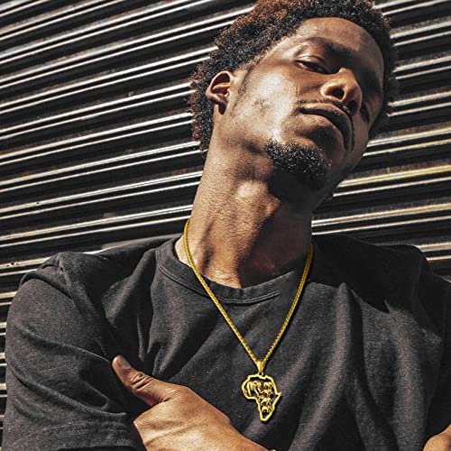 GOLDCHIC JEWELRY Africa Map Necklace for Men, Stainless Steel African Tribal/Egyptian Eye of Horus/I LOVE AFRICA/Elephant Map Hiphop Jewelry Unisex with 22'+2'Adjustable Chain - color: Elephant - Gold, style: No Customization