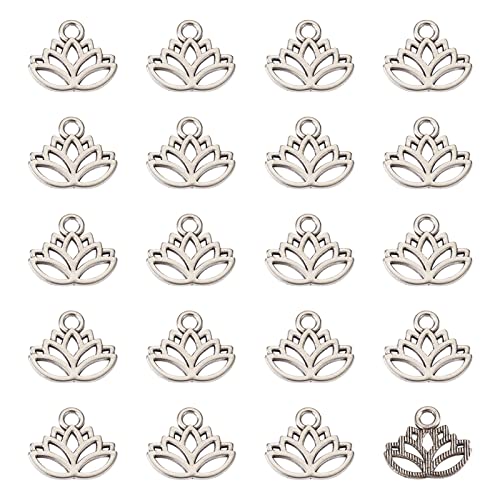 Craftdady Tibetan Style Antique Silver Alloy Pendants Cute Metal Dangle Charms Vintage Animal Pendants Hanging Charms for DIY Craft Earring Bracelet Necklace Jewelry Making Supplies - color: Antique Silver, Lotus