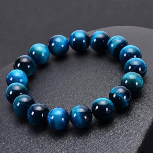 6/8/10/12mm Natural Blue Tiger Eye Bracelet Stress Relief Elastic Gemstone Natural Stone Beads Bracelet for Men Women Stretch Unisex - style: 12mm