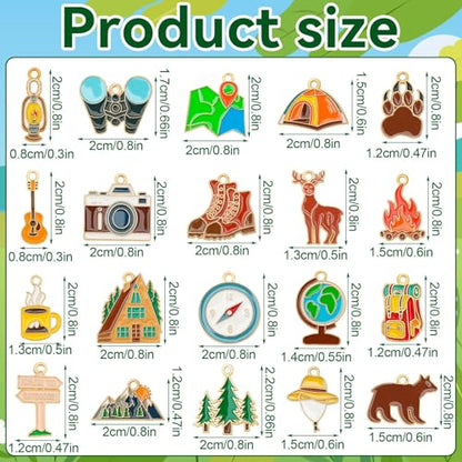 40 Pcs/20 Pairs Camping Charms for Jewelry Making Gift | Outdoor Travel Theme Enamel Charms, Adventure Pendants, Necklace Bracelet Keychain DIY Crafts, Camping Party Supplies - style: Camping