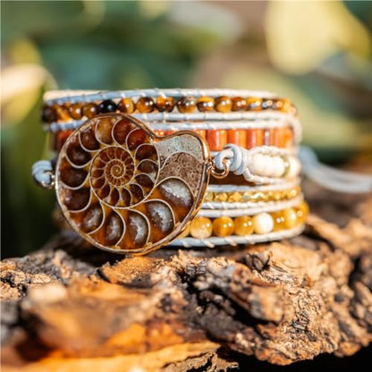 YGLINE Boho Handmade Wrap Leather Tube Crystal Stone Bracelet for Women - color: Fossil-5w