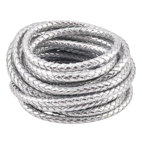GORGECRAFT 5.5 Yard Round Braided Leather Cord 8mm Gainsboro Faux Leather Necklace Threads Bolo Tie String Rope Folded for DIY Crafts Bracelet Choker Anklets Keychain Beading Jewelry Making - color: Gainsboro, size: 5.47 yard x 0.32 inch