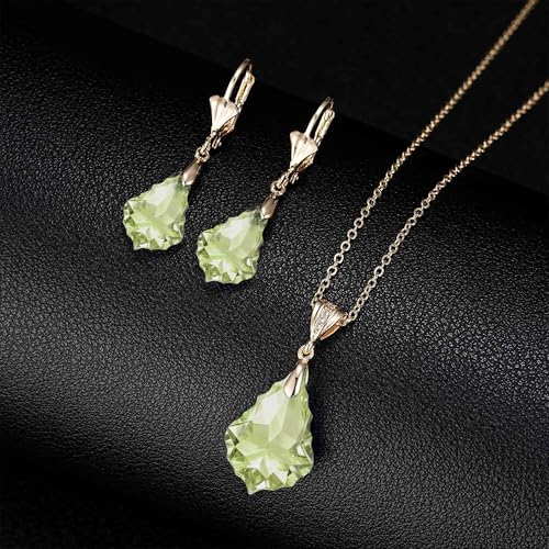 EVEVIC Teardrop Austrian Crystal Charm Pendant Necklace for Women | 14K Gold Plated,Adjustable Chain Fit,Elegant Teardrop Crystal,Gift Box Included,Perfect for Daily Wear and Special Events - color: Green