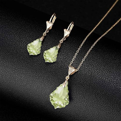 EVEVIC Teardrop Austrian Crystal Charm Pendant Necklace for Women | 14K Gold Plated,Adjustable Chain Fit,Elegant Teardrop Crystal,Gift Box Included,Perfect for Daily Wear and Special Events - color: Green