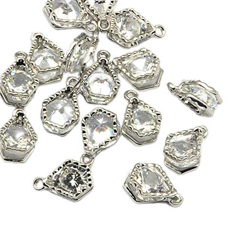 Beadthoven 100pcs Cubic Zirconia Alloy Charms Platinum Lamp Shaped Crystal CZ Stone Pendants for DIY Jewelry Making Choker Necklace Tiny Dangle Earrings Accessories - color: Platinum-Lamp Shap