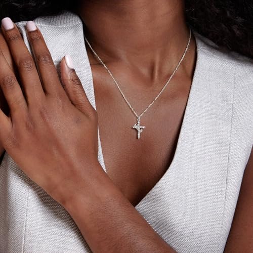 Carffordo 925 Sterling Silver Cross Necklace, Dainty Necklace for Women | Simple Small Cross Pendant Necklace, Sterling Silver/16K Gold Plated Non-Tarnish Faith Jewelry, Christian Religious Gifts - style: Silver Crown Cross