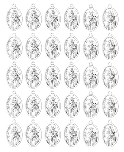 Saint Therese of Lisieux/Saint Mother Teresa of Calcutta/Divine Mercy Jesus/Mater Dolorosa Patron Saint Medal Charm Pendant for DIY Rosary Necklace Bracelet Jewelry Making Part - color: 30pcs-St. Therese medal