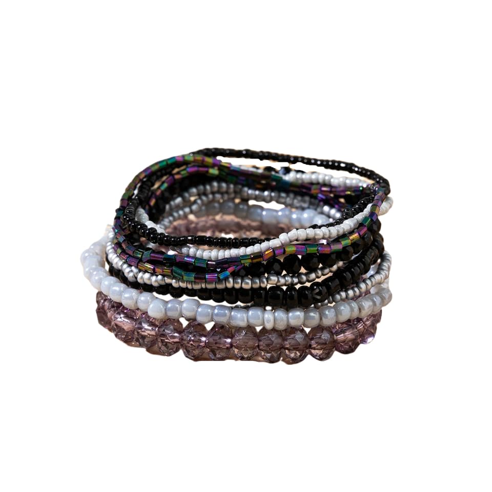 tenghong2021 Handmade Bohemian Multilayer Bracelets Boho Glass Beaded Colorful Strand Multilayered Stackable Seed Beads Bracelet for Women Friends Friendship Gifts Summer Beach Hawaii Jewelry - color: Black