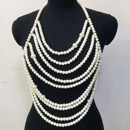 Pearl Body Chain Shoulder Necklace Pearl Top Bikini Pearls Shoulder Chains Bra Chain Jewelry for Women Rave Nightclub Party Body Accessories Sexy Bra Chain (9 line)