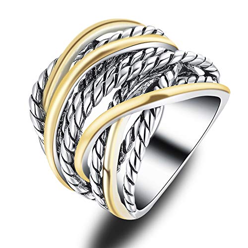 Mytys Wide Band Rings Twisted Rope Ring Two-Tone Mixed Metal Braided Statement Rings Fashion Jewelry for Women - color: Gold and silver