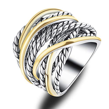 Mytys Wide Band Rings Twisted Rope Ring Two-Tone Mixed Metal Braided Statement Rings Fashion Jewelry for Women - color: Gold and silver