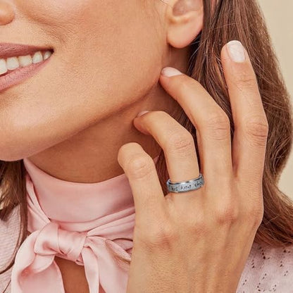 Fidget Spinner Ring for Women - THIS TOO SHALL PASS Stainless Steel 18K Gold Plated Anxiety Rotating Inspirational Ring for Stress Relief, Thumb Hope Rings Jewelry Gift for Women Men - color: Silver