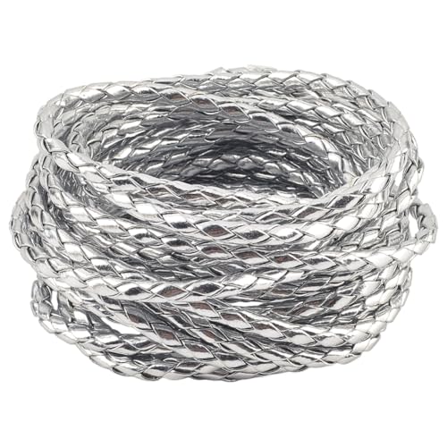 GORGECRAFT 5.5 Yard Faux Leather Necklace Cord Bolo Tie String Rope Folded 5mm Gainsboro Round Braided Leather Threads for DIY Crafts Bracelet Choker Anklets Keychain Beading Jewelry Making - color: Gainsboro, size: 5.47 yard x 0.2 inch